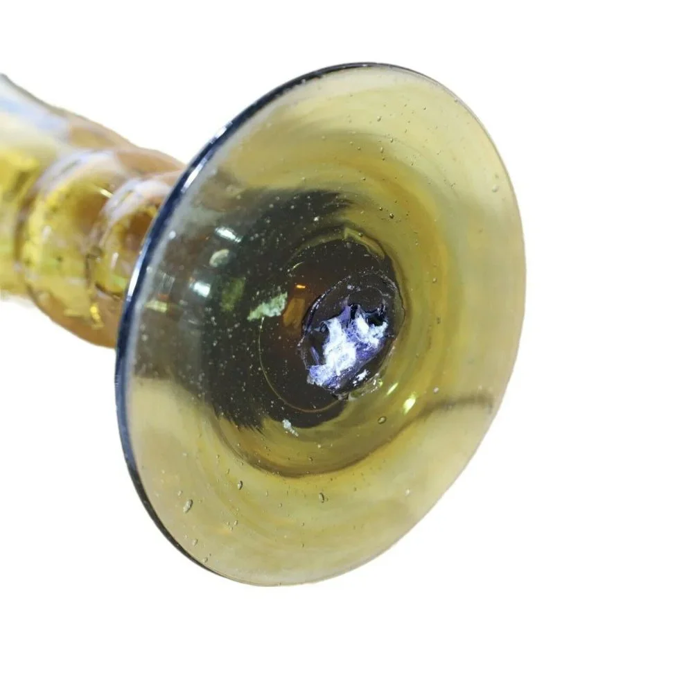 Scalloped Bubble Glass Amber Flower Vase Trumpet Beaded Stem 12